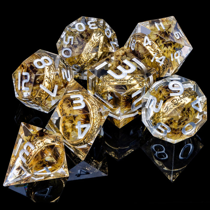 7 Piece Handcrafted Sharp Edged Dice Set With Liquid Core Eyeball - for just $29.99! 