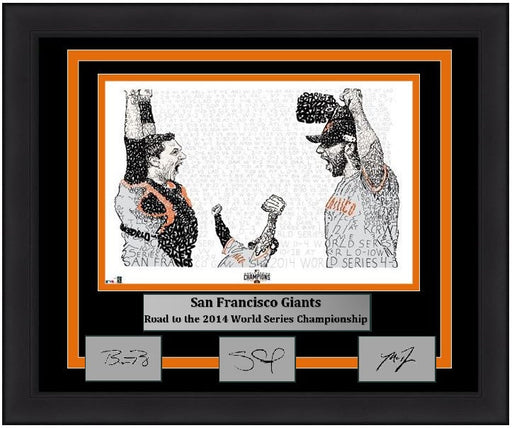 Madison Bumgarner, Pablo Sandoval, & Buster Posey San Francisco Giants 2014 World Series 16" x 20" Framed Word-Art Photo with Engraved Autographs - for just $119.99! 
