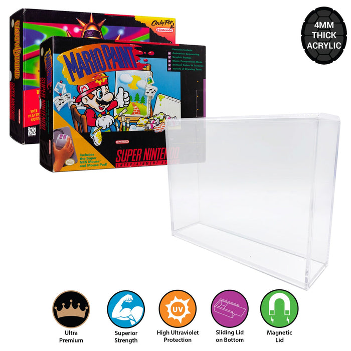 Acrylic Hard Case for SNES MARIO PAINT & EARTHBOUND Big Video Game Box (4mm thick, UV & Slide Bottom) - for just $36.99! 