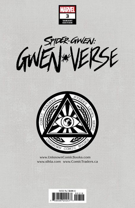 Spider-Gwen: Gwenverse #3 Unknown Comics Greg Land Exclusive Homage Virgin Var (06/15/2022) - for just $20! 