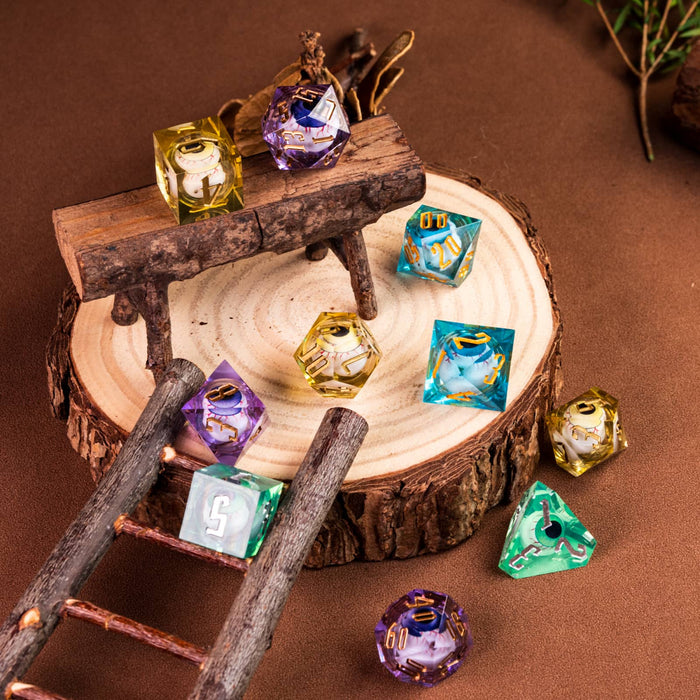 7 Piece Handcrafted Sharp Edged Dice Set With Liquid Core Eyeball - for just $29.99! 