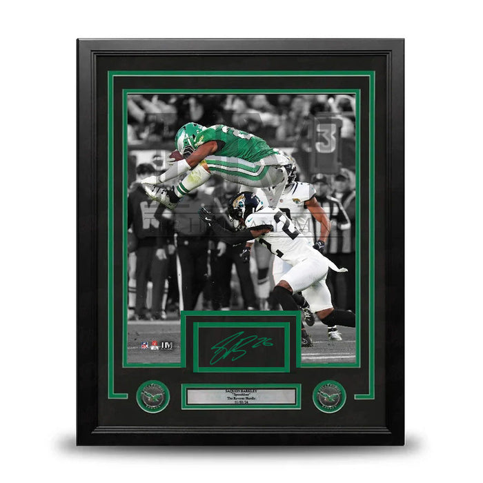 Saquon Barkley Reverse Hurdle Philadelphia Eagles Autographed 11x14 Framed Photo with Cut Signature - for just $499.99! 