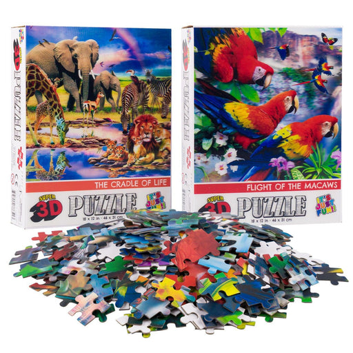 Savanna Animals & Macaws Set of 2 300 Piece Lenticular Jigsaw Puzzles Prime 3D - for just $19.99! 
