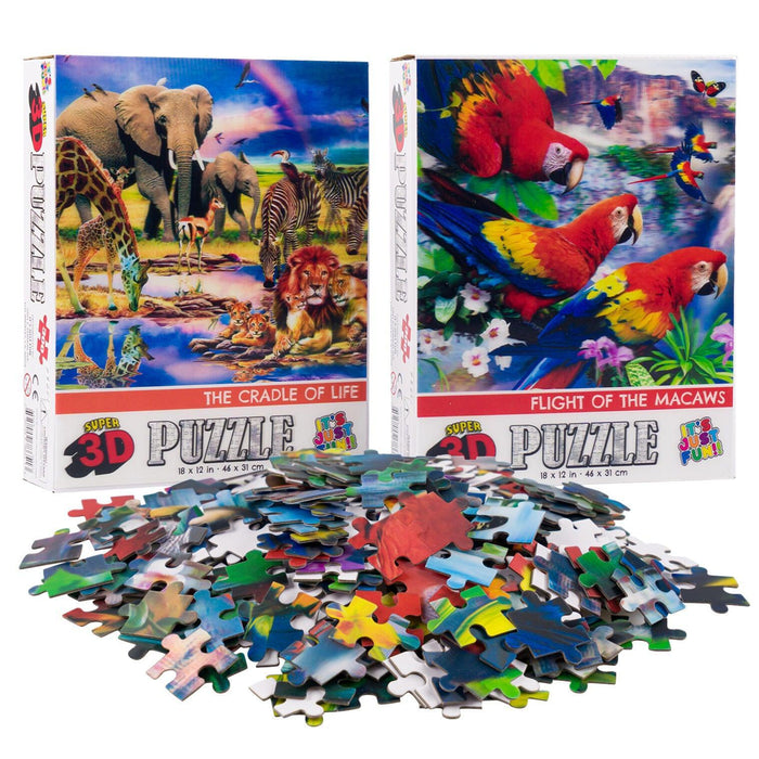 Savanna Animals & Macaws Set of 2 300 Piece Lenticular Jigsaw Puzzles Prime 3D - for just $10.99! 
