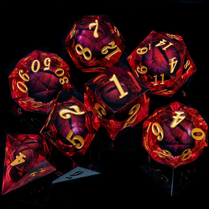 7 Piece Handcrafted Sharp Edged Dice Set With Liquid Core Eyeball - for just $29.99! 