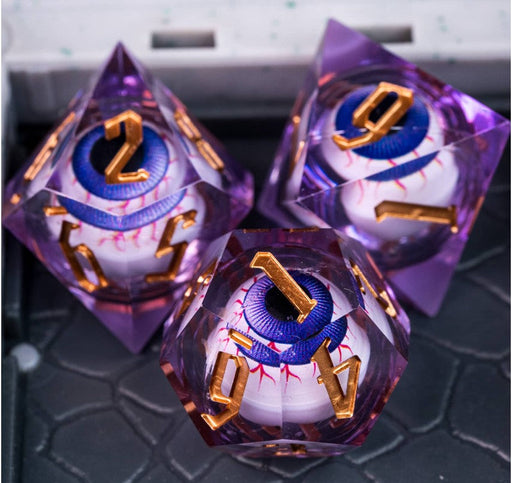 7 Piece Handcrafted Sharp Edged Dice Set With Liquid Core Eyeball - for just $29.99! 