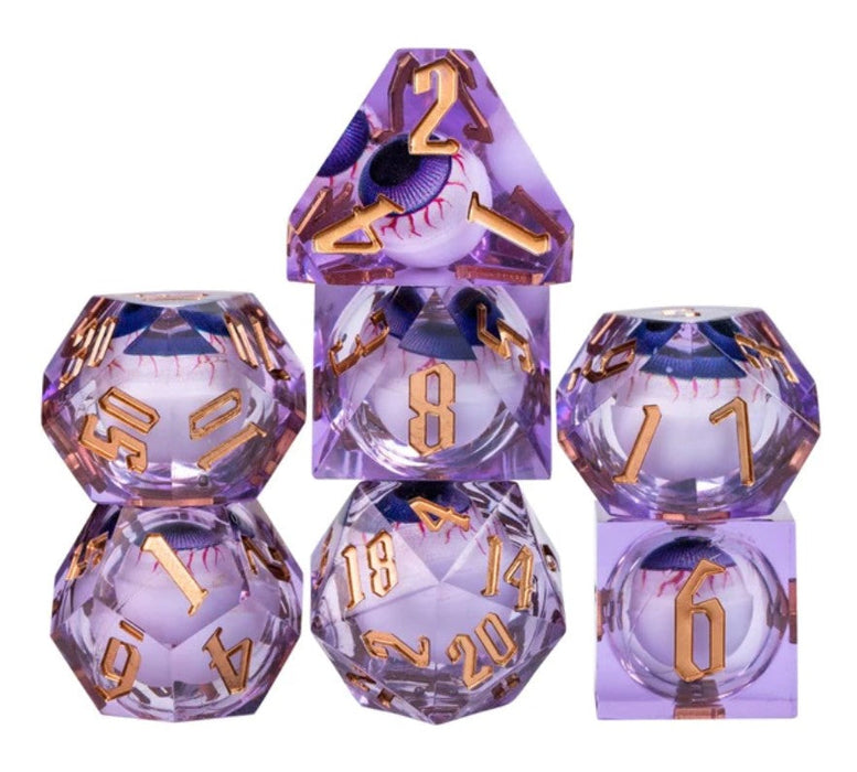 7 Piece Handcrafted Sharp Edged Dice Set With Liquid Core Eyeball - for just $29.99! 