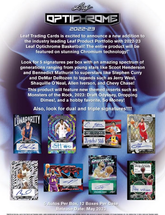 2022 / 2023 Leaf Optichrome Basketball Hobby Box - for just $160! 