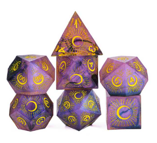 Sharp Edged Eclipse Themed Hand Crafted 7 Piece Dice Set - for just $49.99! 