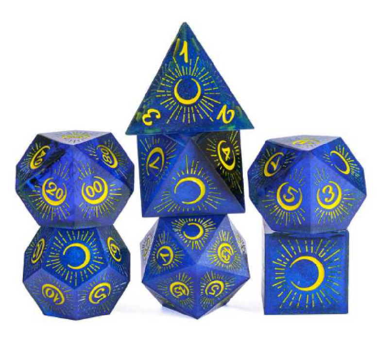 Sharp Edged Eclipse Themed Hand Crafted 7 Piece Dice Set - for just $49.99! 