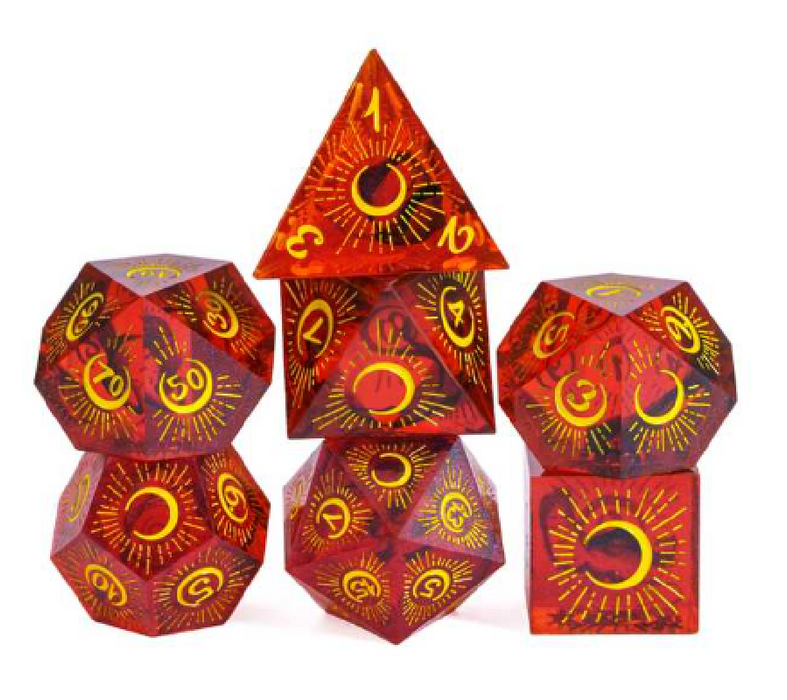Sharp Edged Eclipse Themed Hand Crafted 7 Piece Dice Set - for just $49.99! 