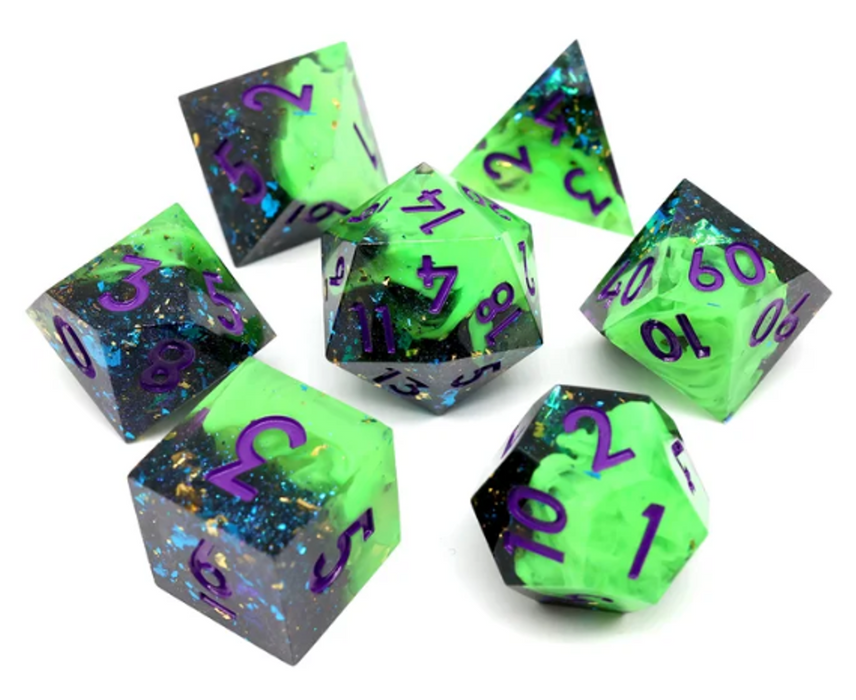 Resin Sharp Edged Themed 7 Piece Polyhedral Dice Set - for just $19.99! 