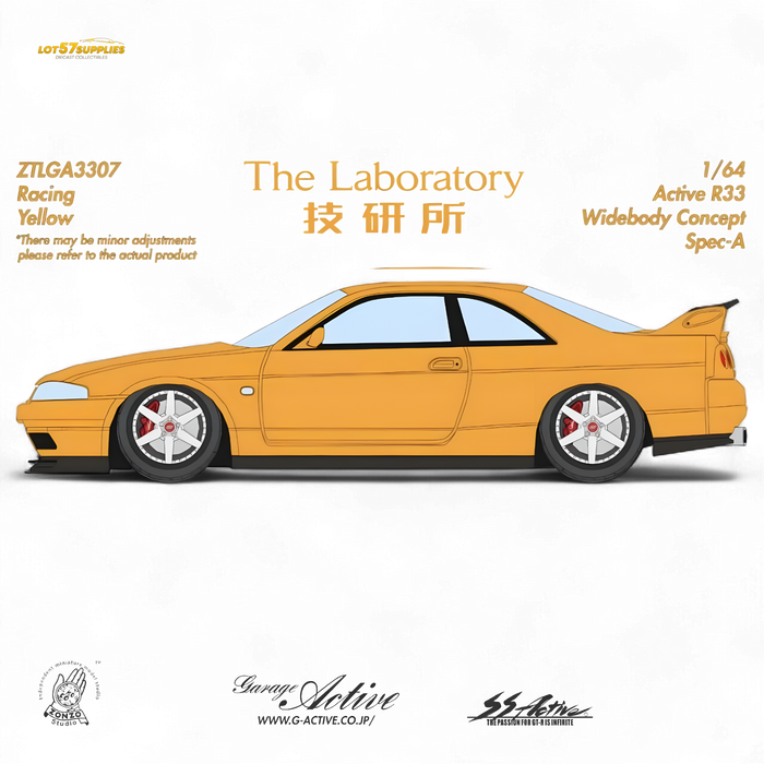 (Pre-Order) The Laboratory x ZONZO Nissan R33 Widebody Concept Spec-A - Racing Yellow 1/64 - for just $99.99! 