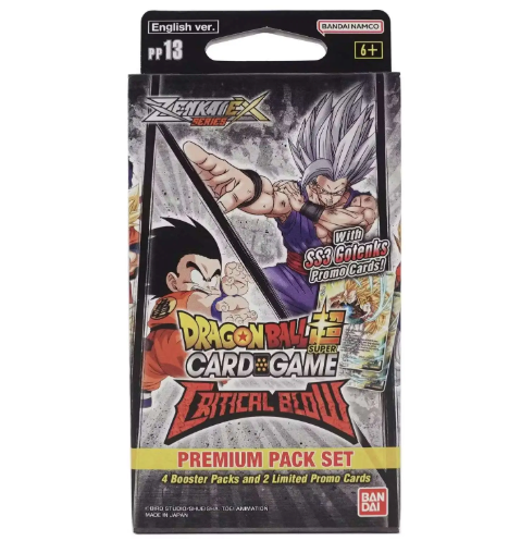 Dragon Ball Super Trading Card Game Zenkai EX Series 5 Critical Blow Premium Pack Set PP13 [4 Booster Packs + 2 Exclusive PR Cards] - for just $19.99! 