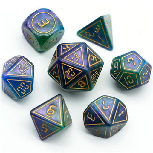 Cybernated Purple & Green RPG Dice Set - XLarge - for just $11.99! 