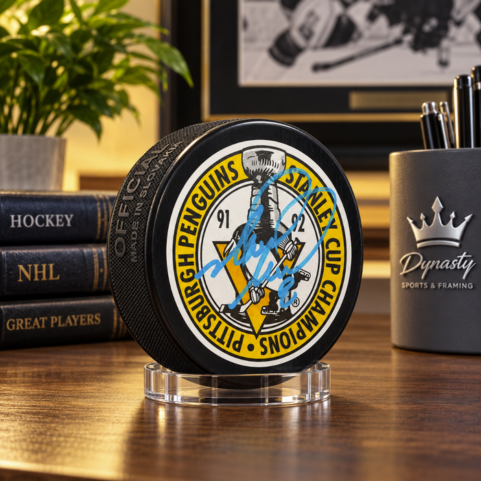Mark Recchi Pittsburgh Penguins 1992 Stanley Cup Champions Autographed Hockey Logo Puck - for just $69.99! 