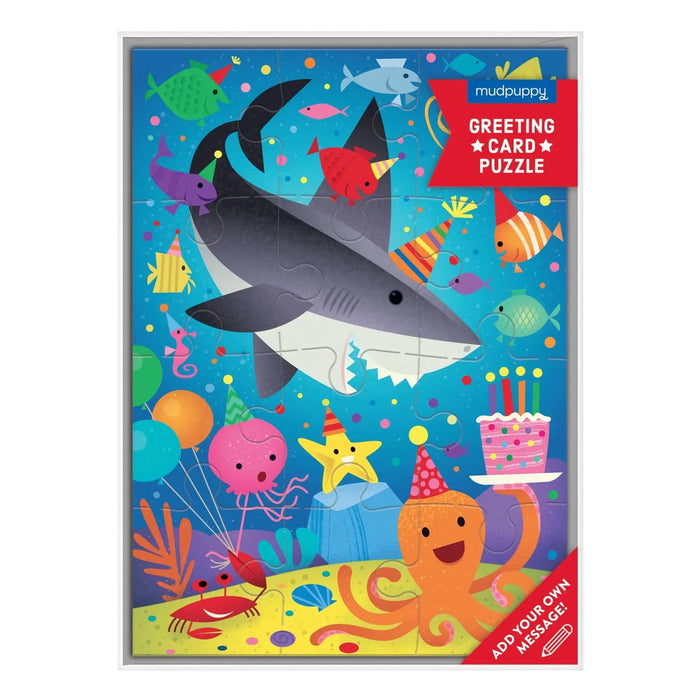 Shark Party Greeting Card 12 Piece Jigsaw Puzzle Mudpuppy - for just $7.99! 