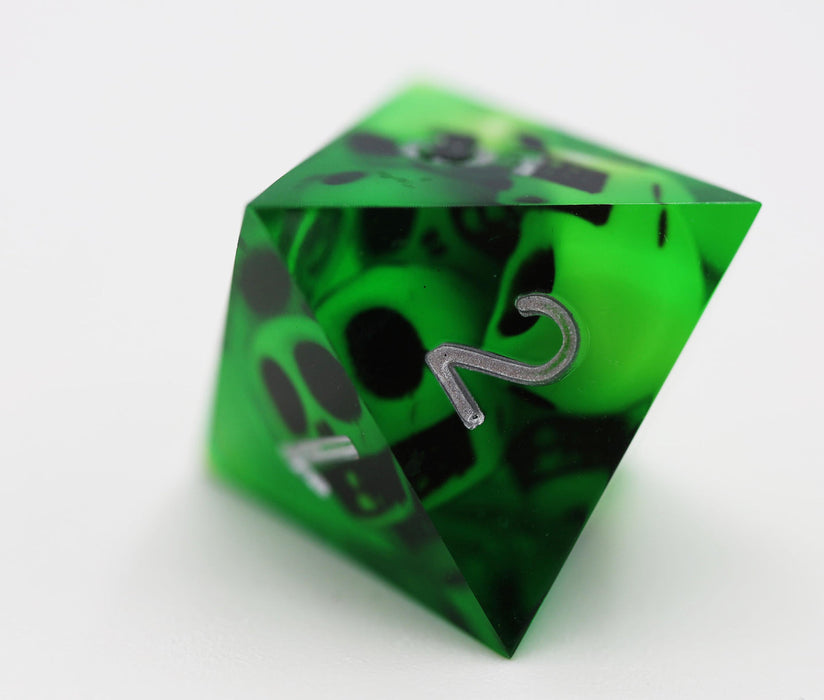Sharp Edge Resin RPG Dice Set - Green Skulls - for just $49.99! 