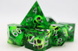 Sharp Edge Resin RPG Dice Set - Green Skulls - for just $49.99! 