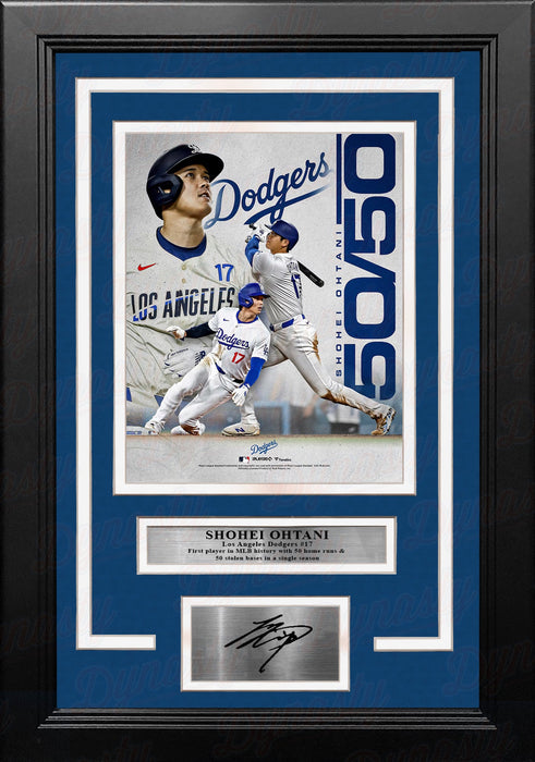 Shohei Ohtani 50-50 Season Record Los Angeles Dodgers 8" x 10" Framed Photo with Engraved Autograph - for just $79.99! 