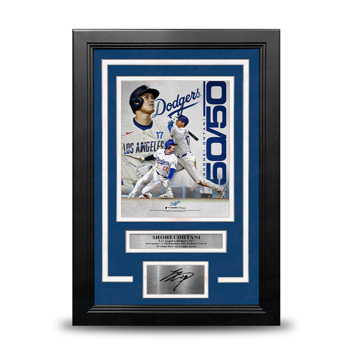 Shohei Ohtani 50-50 Season Record Los Angeles Dodgers 8" x 10" Framed Photo with Engraved Autograph - for just $79.99! 