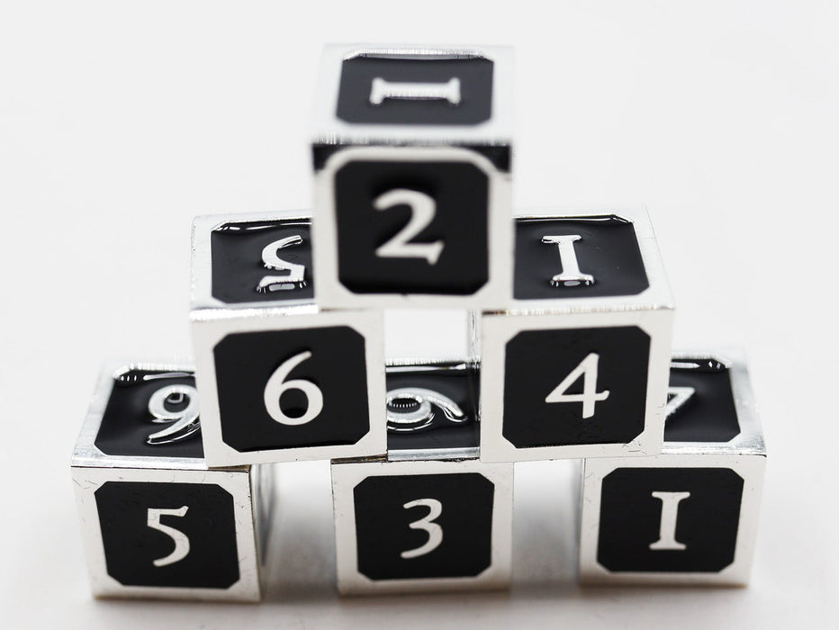 6 piece Metal D6's - Black and Silver - for just $29.99! 