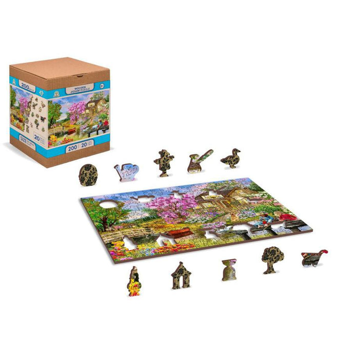 Springtime Cottage 200 Piece Wood Jigsaw Puzzle Wooden City - for just $19.99! 