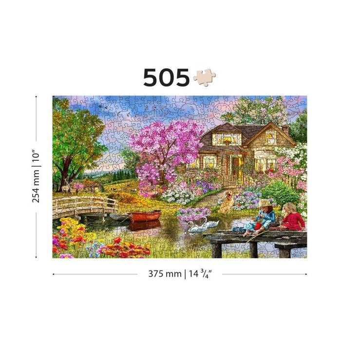 Springtime Cottage 505 Piece Wood Jigsaw Puzzle Wooden City - for just $27.99! 