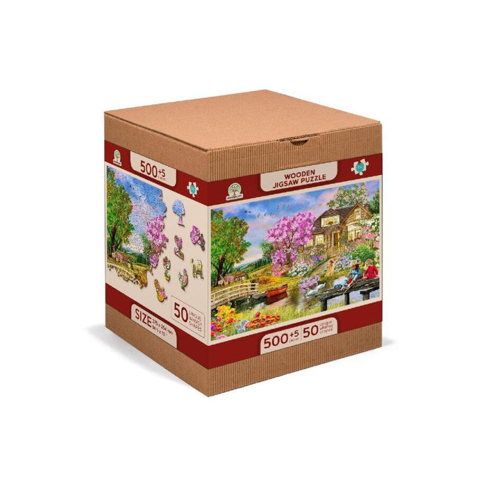 Springtime Cottage 505 Piece Wood Jigsaw Puzzle Wooden City - for just $27.99! 