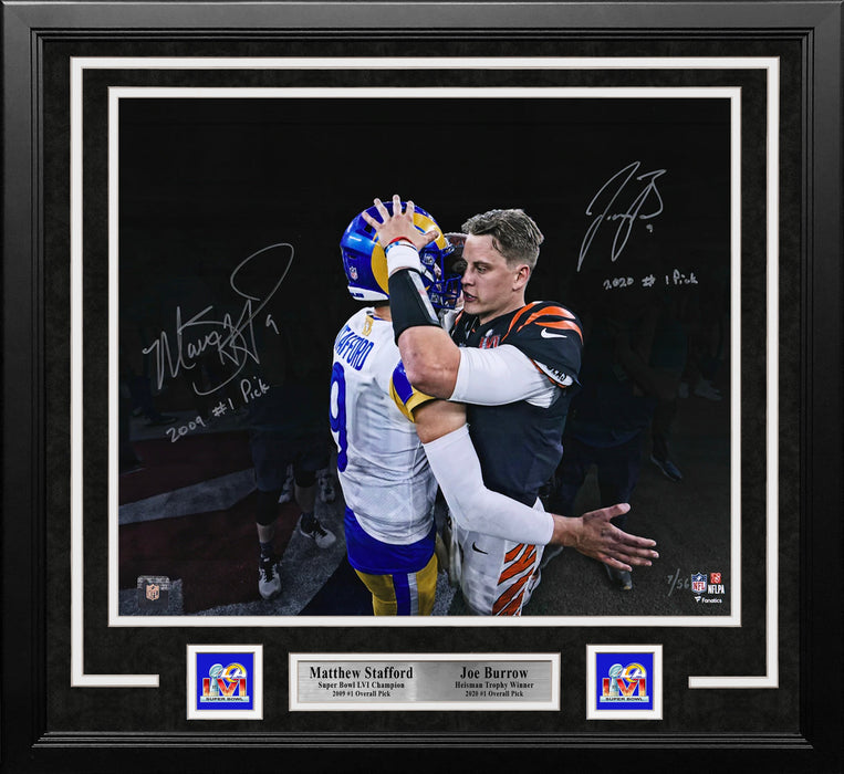 Matthew Stafford & Joe Burrow Autographed Super Bowl 16x20 Framed Football Photo Inscribed #1 Picks - for just $799.99! 