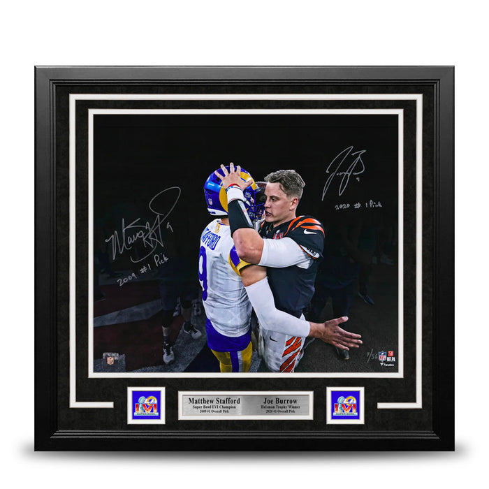 Matthew Stafford & Joe Burrow Autographed Super Bowl 16x20 Framed Football Photo Inscribed #1 Picks - for just $799.99! 