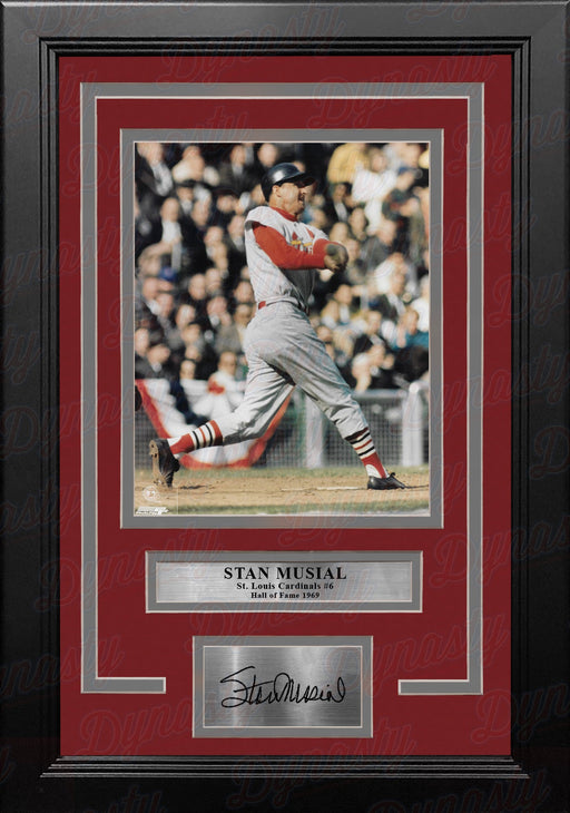 Stan Musial in Action St. Louis Cardinals 8" x 10" Framed Baseball Photo with Engraved Autograph - for just $79.99! 