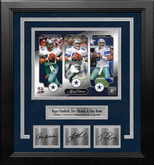 Roger Staubach, Troy Aikman & Tony Romo Dallas Cowboys 8x10 Framed Photo with Engraved Autographs - for just $79.99! 