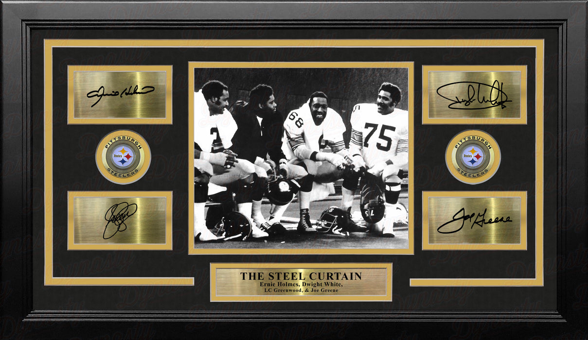 The Steel Curtain on the Bench Pittsburgh Steelers 8" x 10" Framed Football Photo with Engraved Signatures - for just $89.99! 