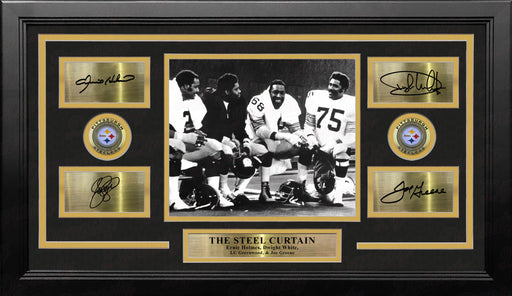 The Steel Curtain on the Bench Pittsburgh Steelers 8" x 10" Framed Football Photo with Engraved Signatures - for just $89.99! 