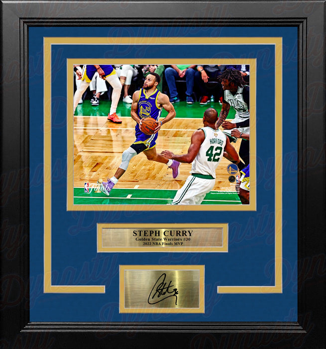 Steph Curry 2022 NBA Finals Action Golden State Warriors 8x10 Framed Photo with Engraved Autograph - for just $79.99! 