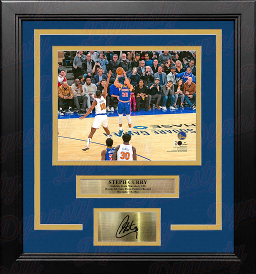 Steph Curry 3-Point Record-Breaking Shot Golden State Warriors 8" x 10" Framed Basketball Photo with Engraved Autograph - for just $79.99! 