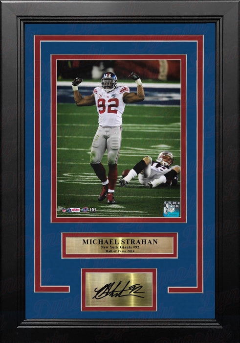 Michael Strahan Over Brady Super Bowl XLII NY Giants 8x10 Framed Photo with Engraved Autograph - for just $79.99! 