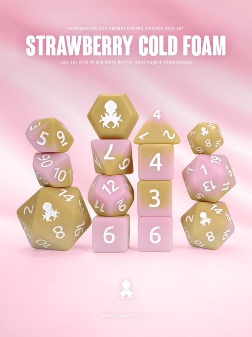 Strawberry Cold Foam Matte 14pc Dice Set inked in White - for just $24.99! 