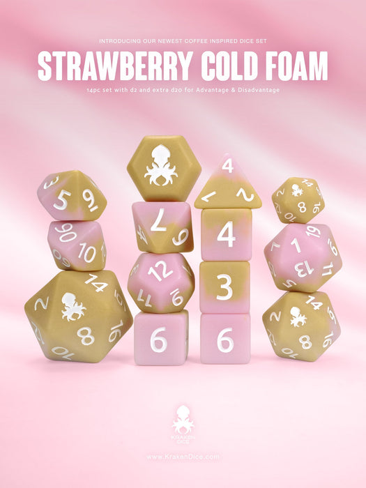Strawberry Cold Foam Matte 14pc Dice Set inked in White - for just $24.99! 