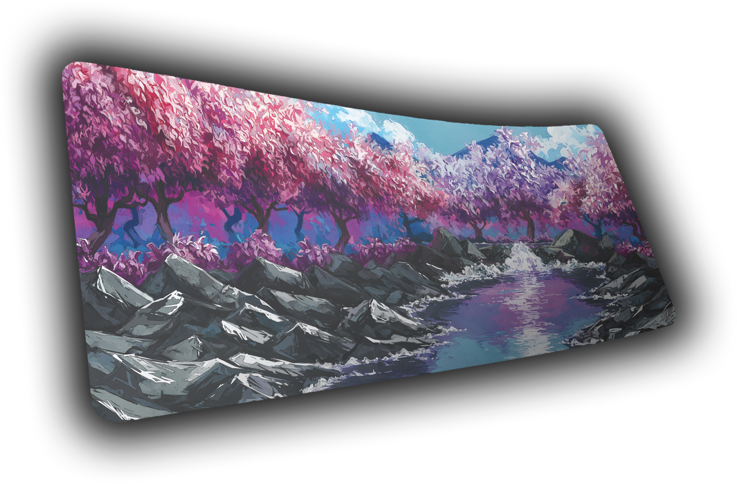 "Stream of Serenity" — Cherry Blossom Deskmat - for just $49.95! 