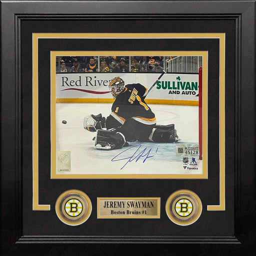 Jeremy Swayman Glove Save Boston Bruins Autographed 8" x 10" Framed Hockey Photo - for just $119.99! 