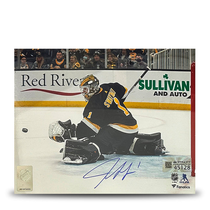 Jeremy Swayman Glove Save Boston Bruins Autographed 11" x 14" Hockey Photo - for just $109.99! 