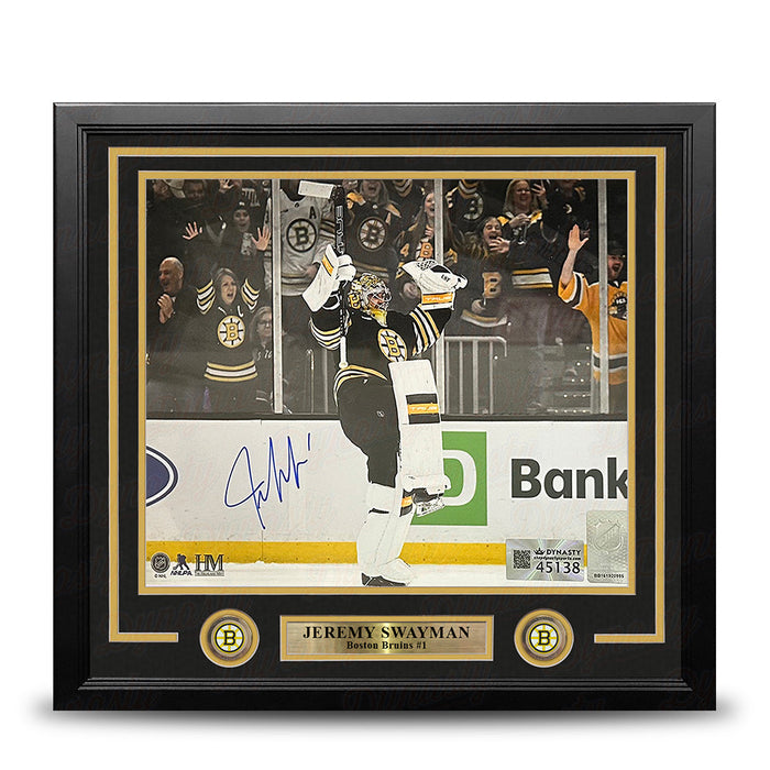 Jeremy Swayman Celebration Boston Bruins Autographed 16" x 20" Framed Hockey Photo - for just $199.99! 