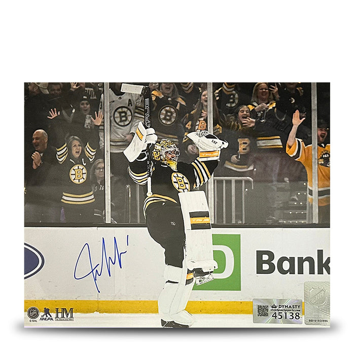 Jeremy Swayman Celebration Boston Bruins Autographed 11" x 14" Hockey Photo - for just $109.99! 