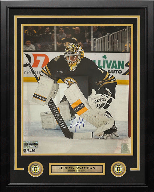 Jeremy Swayman in Goal Boston Bruins Autographed 11" x 14" Framed Hockey Photo - for just $139.99! 