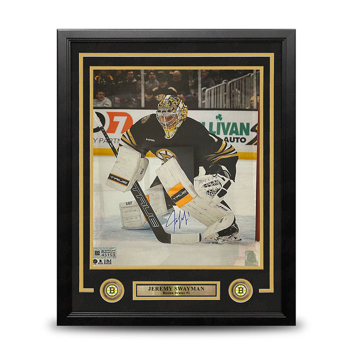 Jeremy Swayman in Goal Boston Bruins Autographed 11" x 14" Framed Hockey Photo - for just $139.99! 