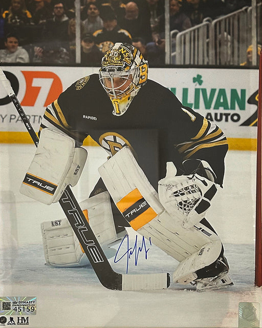 Jeremy Swayman in Goal Boston Bruins Autographed 8" x 10" Hockey Photo - for just $99.99! 