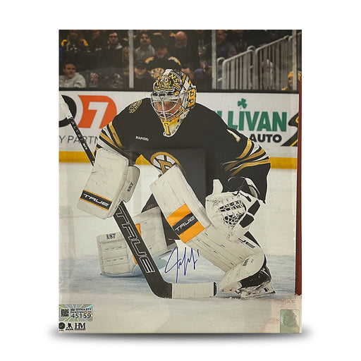 Jeremy Swayman in Goal Boston Bruins Autographed 8" x 10" Hockey Photo - for just $99.99! 