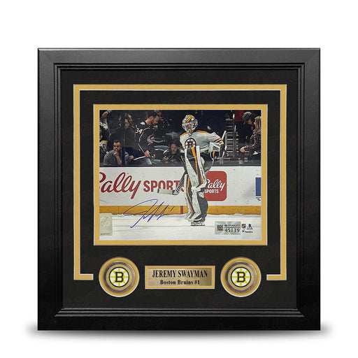 Jeremy Swayman Warming Up Boston Bruins Autographed 8" x 10" Framed Hockey Photo - for just $119.99! 
